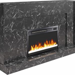 CosmoLiving by Cosmopolitan Liberty 52 Inch Electric Fireplace with Mantel, Replaceable Fireplace Insert Heater, Remote Control, Timer, Color Changing Crystal Ember Flames, Black Marble