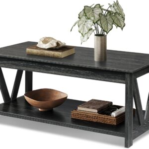 WLIVE Coffee Table, 43" Living Room Coffee Table with Storage Shelf, Center Table for Living Room, Bedroom, Office and Balcony, Black
