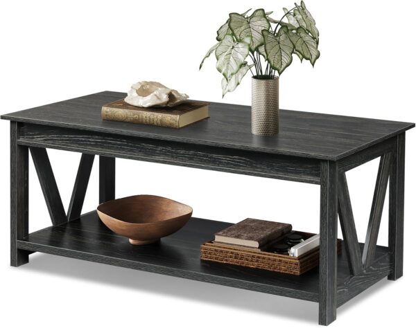 WLIVE Coffee Table, 43" Living Room Coffee Table with Storage Shelf, Center Table for Living Room, Bedroom, Office and Balcony, Black