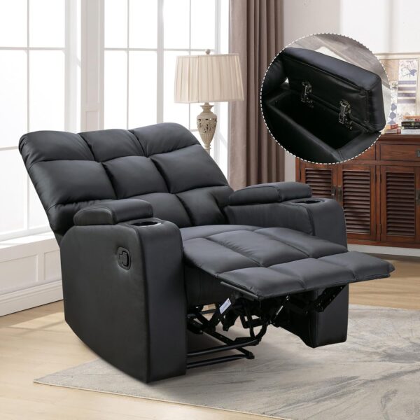 Phoenix Home Manual Recliner Chair, Breathable Faux Leather Reclining Chairs with Overstuffed Arm and Back, Living Room Single Sofa Recliners with Massage, Black - Image 6