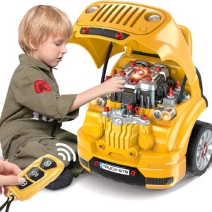 Toys for 3 4 5 6 7 8 years Old Boys, Large Truck Engine , Mechanic Repair Set for Kids, Big Truck Builder Kit, Take Apart Motor Vehicle Pretent Play Car Service Station Gifts
