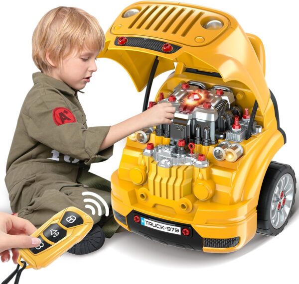 Toys for 3 4 5 6 7 8 years Old Boys, Large Truck Engine , Mechanic Repair Set for Kids, Big Truck Builder Kit, Take Apart Motor Vehicle Pretent Play Car Service Station Gifts