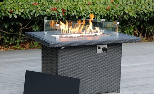 Fully Assembled Sectional 11 Piece Ohana Outdoor Patio Furniture Sunbrella Taupe Black Wicker Conversation Set with 42-inch Propane Gas Fire Table - Image 3
