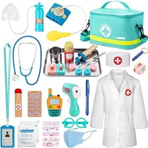 Sundaymot Doctor Kit for Kids, 34 Pcs Pretend Playset for Toddlers, Doctor kit for Toddlers 3-5, with Medical Bag, Stethoscope and Other Accessories, for Boys and Girls Fun Role Playing Game
