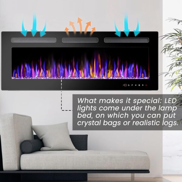 BOSSIN 40" Electric Fireplace Wall Mounted and Recessed, Ultra-Thin Wall Fireplace Heater and Timer Adjustable Flame Color and Brightness, Low Noise, 750/1500W Control by Touch Panel & Remote - Image 3