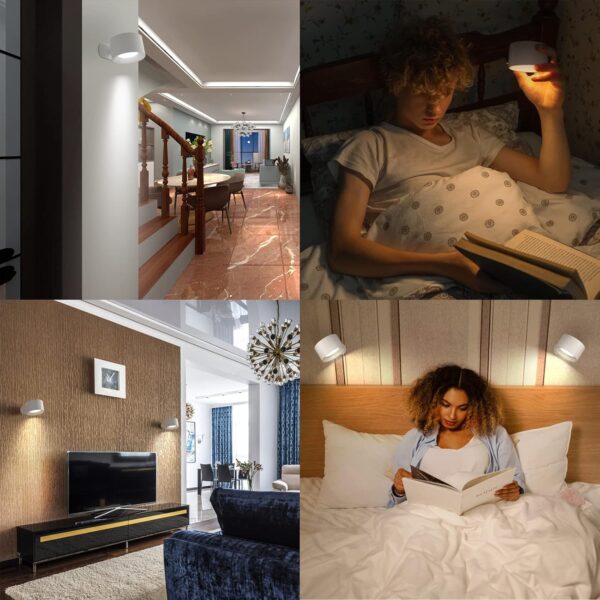 Koopala LED Wall Sconces, Wall Mounted Lamps with Rechargeable Battery Operated Dim 3 Brightness Removable Charging 360°Rotate Magnetic Ball, Cordless Wall Light for Reading Study Bedside Hallway - Image 6