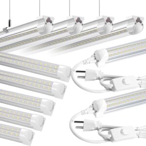 8FT LED Shop Light 10 Pack, Hanging/Surface Mount 6000K/White Light LED Tube Light, Plug & Play 72W 11520LM Super Bright High Output T8 LED Ceiling Lighting, Linkable Shop Lights for Garage