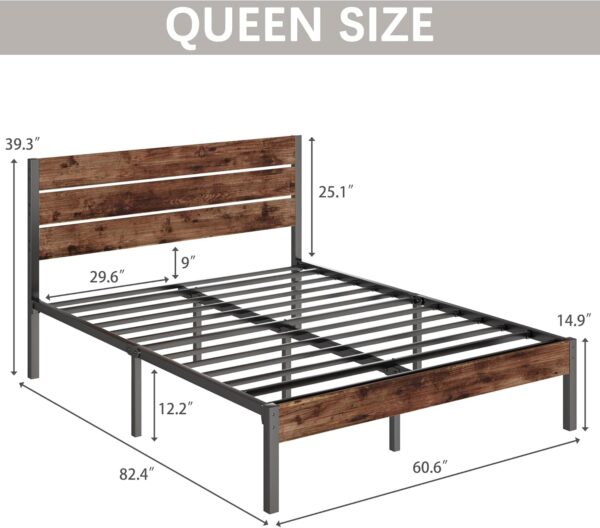 Queen Bed Frame with Headboard and Footboard, with Under Bed Storage, All-Metal Support System, No Box Spring Needed, Easy Assembly,Rustic Brown - Image 2