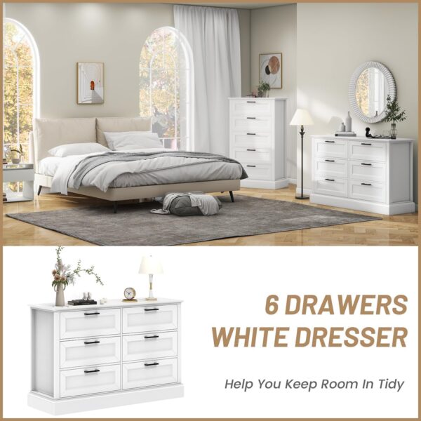 White 6 Drawer Dresser for Bedroom, Modern Chest of Drawers with Deep Drawers, Wood Double Dresser for Storage Clothes - Image 3
