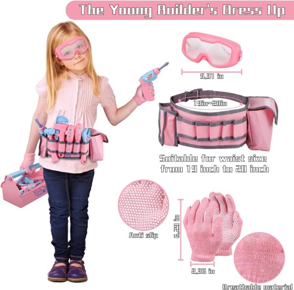 Kids Tool Set, 48PCS Toddler Tool Set with Electronic Toy Drill & Kids Tape Measure,Pretend Play Construction Toys Costume with Kids Tool Belt & Gloves,Toy Tools Box for Girl Boy Ages 3-8 - Image 3