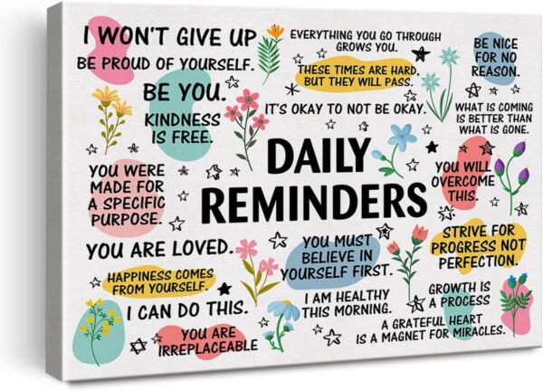 Inspirational Daily Reminders Poster Canvas Wall Art for Office Home Decor - Positive Affirmation Canvas Print Wall Art Painting Framed Encouragement Gifts - Easel & Hanging Hook 12x15 Inch