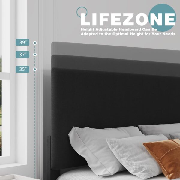 Lifezone Queen Bed Frame with Headboard,Linen Upholstered Bed Frame with Wood Slats Support,No Box Spring Needed,Heavy Duty Feet,Easy Assembly,Dark Grey - Image 4
