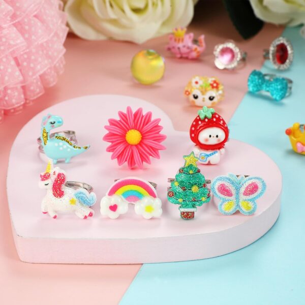 PinkSheep Little Girl Jewel Rings in Box, Adjustable, No Duplication, Girl Pretend Play and Dress Up Rings (24 Lovely Ring) - Image 5
