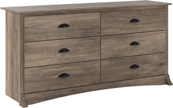 Prepac Salt Spring Bedroom Furniture: Gray Double Dresser for Bedroom, 6-Drawer Wide Chest of Drawers, Traditional Bedroom Dresser, DDC-6330-V, 59"W x 16"D x 29"H