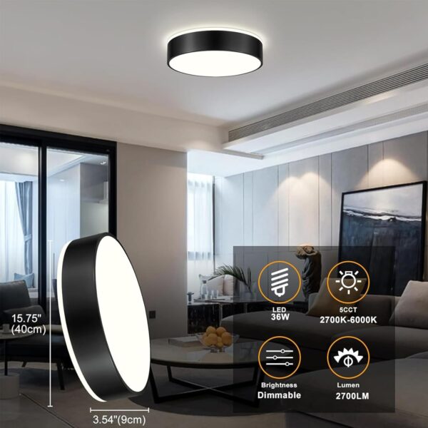 Dimmable Black Flush Mount Ceiling Light, Modern LED Close to Ceiling Lighting Fixtures with Lampshade, Minimalist Round LED Ceiling Lamp for Bedroom, Kitchen, Bathroom, Living Room-15.8IN - Image 5