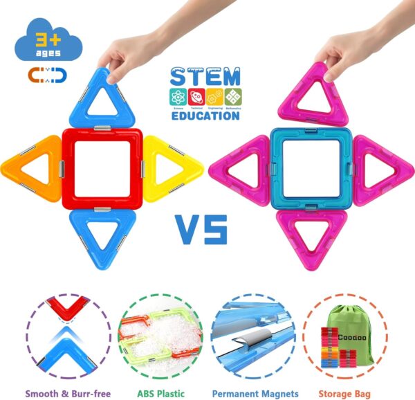 Coodoo Upgraded Magnetic Blocks Tough Tiles STEM Toys for 3+ Year Old Boys and Girls Learning by Playing Games for Toddlers Kids, Compatible with Major Brands Building Blocks - Starter Set - Image 4
