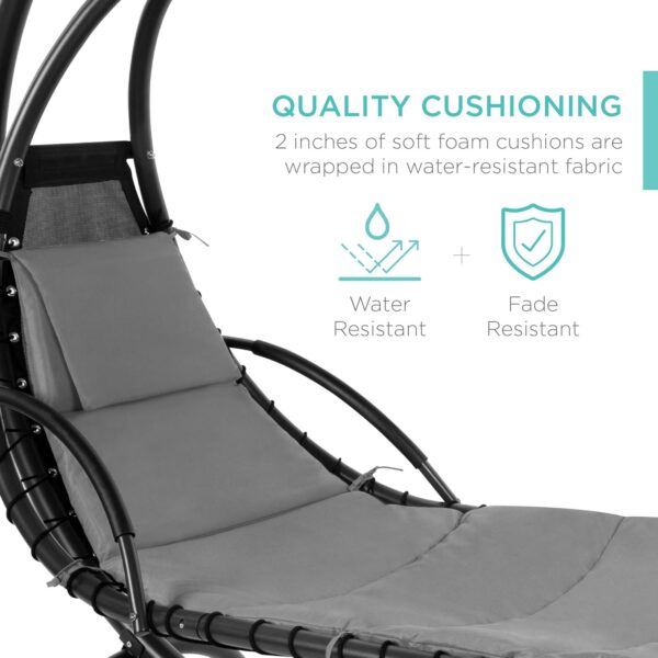 Best Choice Products Outdoor Hanging Curved Steel Chaise Lounge Chair Swing w/Built-in Pillow and Removable Canopy - Charcoal Gray - Image 4