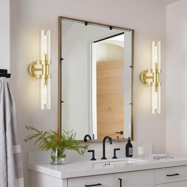Gold Bathroom Light Fixtures, Vanity Light, Wall Sconces Set of 2, Hallway Sconces Wall Lighting, 2 Pack, E12 Base (Bulbs Not Inclubed) - Image 6