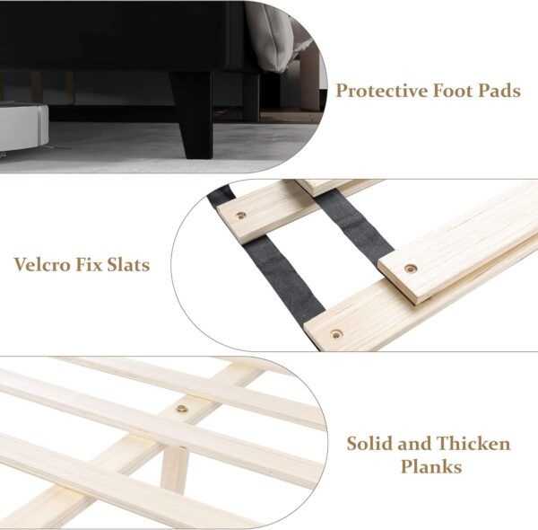 Homhougo Full Size Bed Frame, Upholstered Platform Bed with Wingback Headboard and Button Tufted Design, Wood Slat Support, Easy Assembly, No Box Spring Needed, Black - Image 5