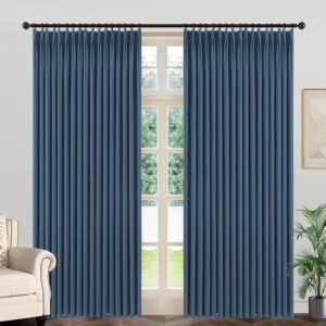 ZY Blinds Midnight Blue Blackout Curtains for Bedroom, Pinch Pleat Curtain with Thermal Insulated Room Darkening Privacy Window Curtain Drapes for Bedroom, 25W x 54H inch, 2 Panels