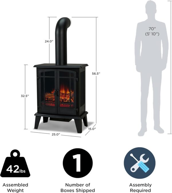 Real Flame Foster Stove Electric Fireplace - Freestanding with Adjustable Thermostat, Auto Shut-Off - Image 2