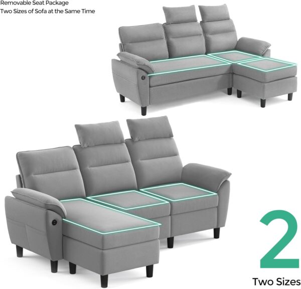 LINSY HOME Convertible Sectional Couch, 3 Seat L Shaped Sofa with 2 USB Ports and Storage Bags, Small Sectional Sofa Set for Living Room, Apartment, Dark Gray - Image 7
