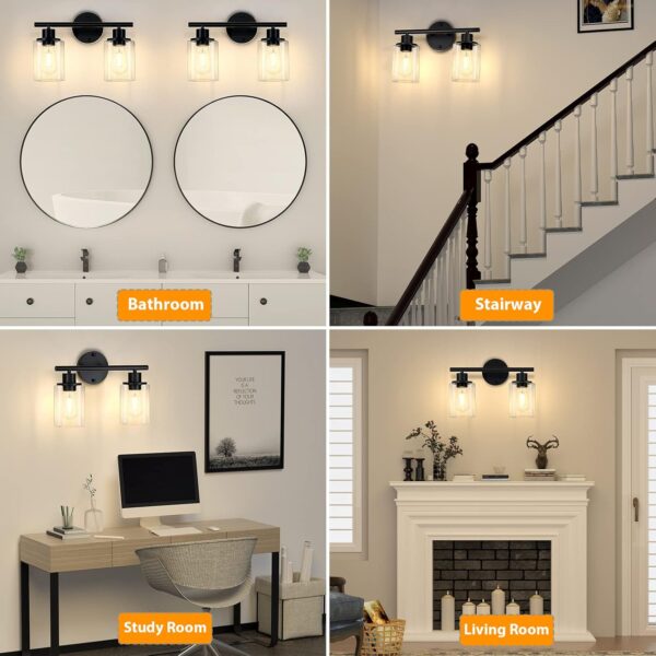 Licperron 2-Light Bathroom Vanity Light Fixtures, Modern Black Bathroom Vanity Lights Over Mirror with Clear Glass Shade, Industrial Wall Mounted Sconces Lighting for Bedroom Hallway - Image 6
