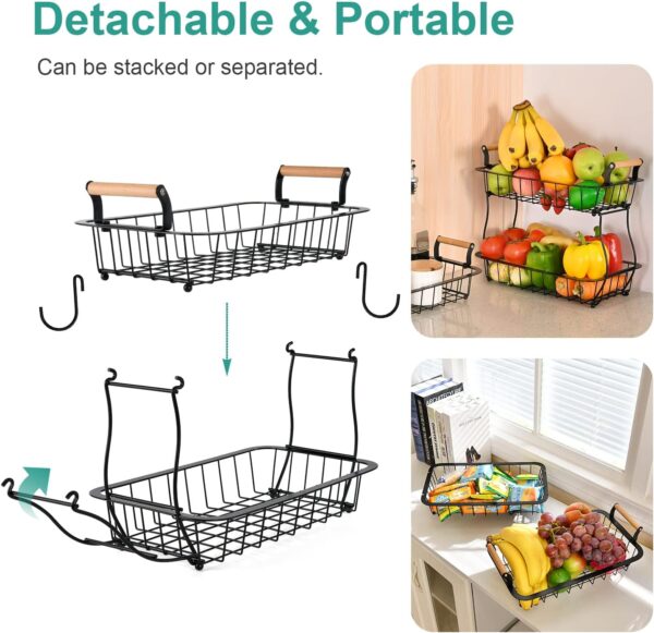 ANTOPY 2 Tier Fruit Basket with 2 Banana Hangers, Countertop Fruit Vegetable Basket Bowl for Kitchen Counter Metal Wire Storage Basket Fruits Stand Holder Organizer for Bread Snack Veggies Produce - Image 3