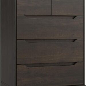 HOSTACK Modern 5 Drawer Dresser for Bedroom, Chest of Drawers with Storage, Wood Storage Chest Organizers with Cut-Out Handles, Accent Storage Cabinet for Living Room, Entryway, Hallway, Dark Brown