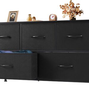 Sweetcrispy 5 Drawers Dresser for Bedroom, Kidsroom Furniture, Small Chest Tower, Storage Organizer Units for Clothing, Closet, Fabric Bins, Wood Top, Steel Frame, Lightweight, Assemble Tools Include