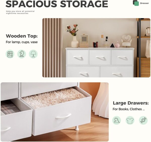 DUMOS Dresser for Bedroom with 7 Drawers, Storage Organizer Units Furniture, Chest Tower TV Stand with Fabric Bins, Metal Frame, Wooden Top for Nursery, Living Room, Kidsroom, Closet, White - Image 4