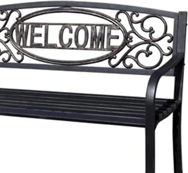 Welcome Outdoor Park Bench Powder Coated Steel Frame Furniture Seat for Backyard Garden, Front Porch, or Walking Path, Black - Image 7