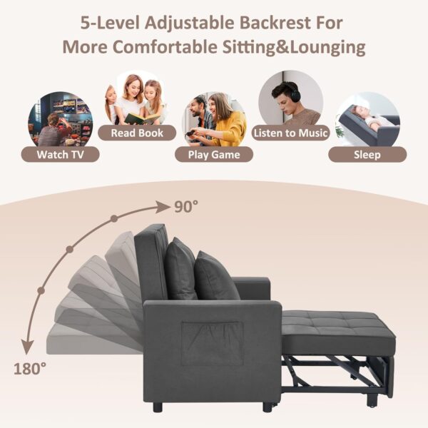 Polar Aurora Sofa Bed Chair 3-in-1 Convertible, Lounger Sleeper, Single Recliner for Small Space with Adjustable Backrest (Dark Grey) - Image 6