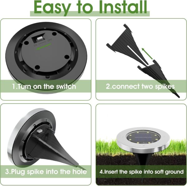 INCX Solar Ground Lights, 8 LED Garden Lights Solar Powered,Disk Lights Waterproof In-Ground Outdoor Landscape Lighting for Patio Pathway Lawn Yard Deck Driveway Walkway,Warm White 12 Packs - Image 5