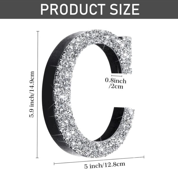 Qunclay 5.7 Inch Crystal Diamond Letters Shiny Letters Decor Hanging Letters with Screws and Hooks Rhinestone Diamond Decorations House Warming Gifts for Wall Bedroom Office Door(Letter C) - Image 2