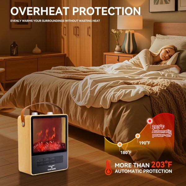 Electric Fireplace Heater, 1500W Portable Space Heater, Fireplace with Realistic 3D Flame Effect and Overheating Safety Protection, Quiet and Safe for Indoor Use Office Bedroom, Oak - Image 5