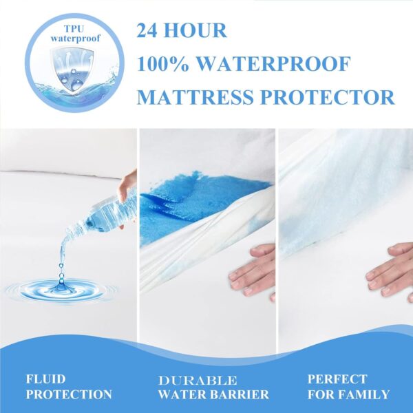 2 Pack Twin Size Premium Waterproof Mattress Protector, Soft Breathable Mattress Pad Cover, Noiseless Waterproof Bed Cover - Stretch to 21" Fitted Deep Pocket Mattress Protection Cover - Image 3