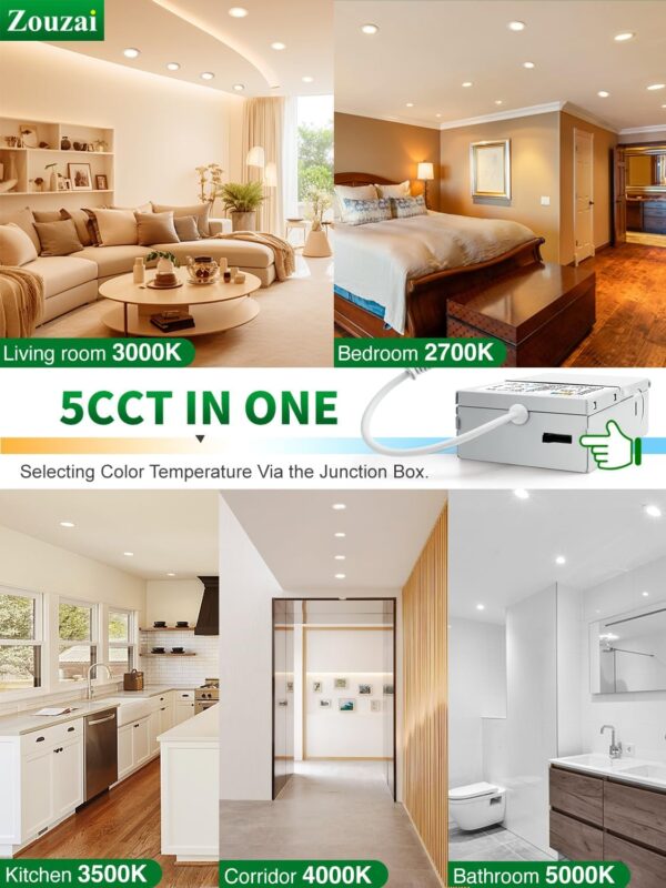 zouzai 20 Pack 6 Inch Ultra-Thin LED Recessed Ceiling Light with Junction Box 5CCT Adjustable Dimmable Can-Killer Downlight - ETL and Energy Star Certified - Image 2