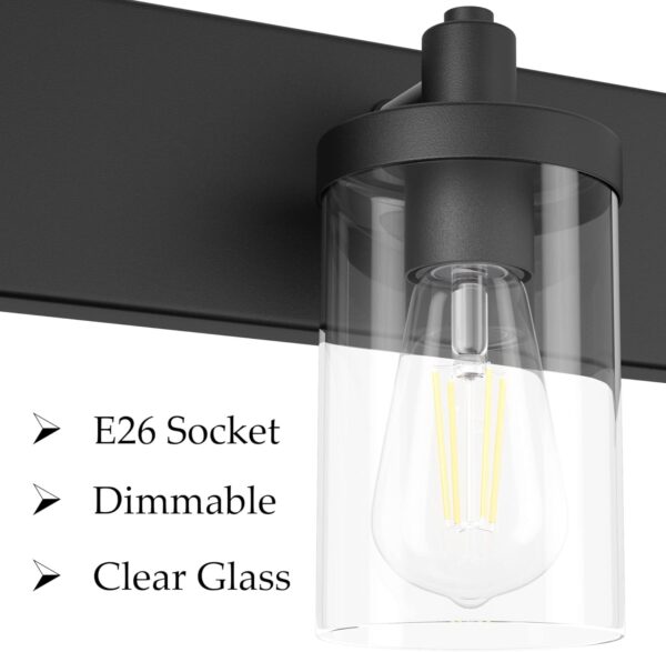 Aipsun 48in Vanity Light Black Bathroom Vanity Lighting Fixtures 6 Light Bathroom Light Fixtures with Clear Glass Shade(Exclude Bulb) - Image 7