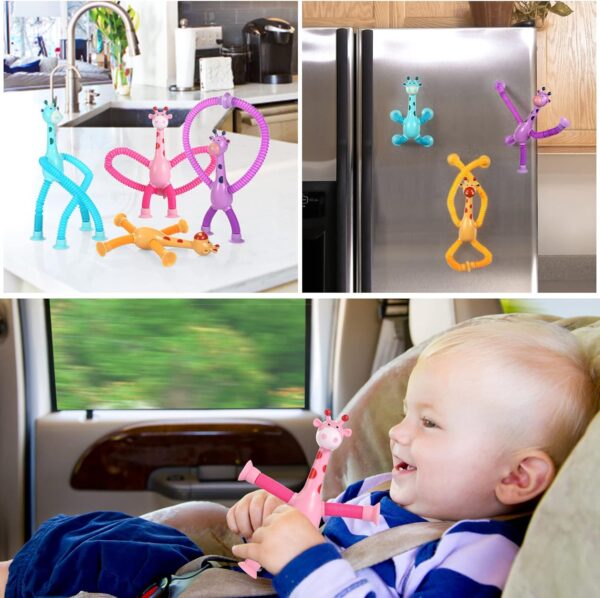 4 Pack Telescopic Suction Cup Giraffe Toy, Sensory Tubes for Toddler, Fidget Toys for 3 4 5 6 7 8 Year Old Boys Girls, Toddler Travel Toys,Christmas Stocking Stuffers for Kids - Image 6