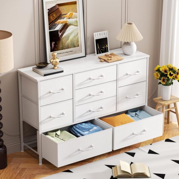 Furnulem White Dresser with 9 Large Drawers for 55'' Long TV Stand Entertainment Center,Wood Shelf Storage for Bedroom,Living Room,Closet,Entryway,Sturdy Metal Frame - Image 5