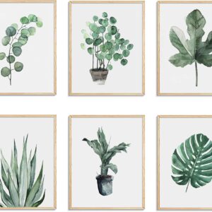 Jiovbiol Minimalist Green Wall Art Prints Set of 6，Boho Greenery Botanical Wall Decor，Leaves Paintings For Wall,Green Plant Posters Collage Set for Living Room(Unframed 8x10in)