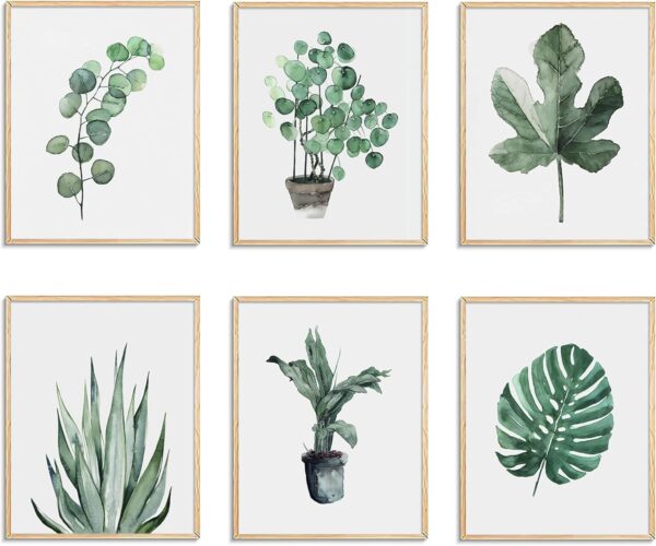 Jiovbiol Minimalist Green Wall Art Prints Set of 6，Boho Greenery Botanical Wall Decor，Leaves Paintings For Wall,Green Plant Posters Collage Set for Living Room(Unframed 8x10in)