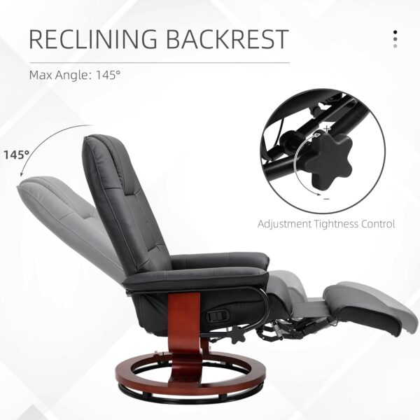 HOMCOM Faux Leather Manual Recliner, Adjustable Swivel Lounge Chair with Footrest, Armrest and Wrapped Wood Base for Living Room, Black - Image 4