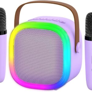 Karaoke Machine for Kids Adults, Portable Bluetooth Speaker with 2 Wireless Microphones and LED Lights, Kids Toys Birthday Gifts for Girls and Boys Ages 4, 5, 6, 7, 8,9,10,11,12+ Years, Home Party
