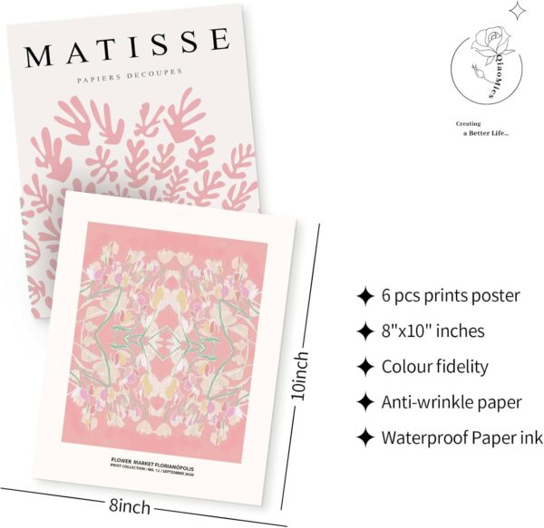 QIAOMICS Pink Flower Market Wall Art Prints,Abstract Matisse Wall Decor Aesthetic,Colorful Exhibition Posters Wall Art Flower Pictures for Bedroom,Living Room (8"×10" Unframed) - Image 3