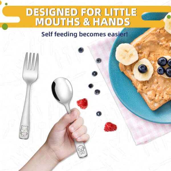 VITEVER 10-Piece Toddler Utensils, Kids Stainless Steel Silverware Set, Children Safe Forks and Spoons - Mirror Polished, Dishwasher Safe - Image 4
