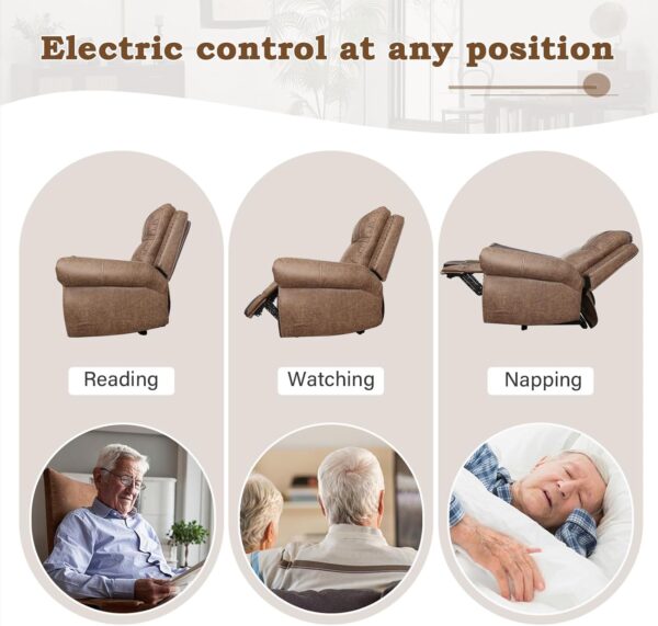 ANJ Electric Power Recliner Chair with USB Ports, Breathable Faux Leather Oversized Recliner with Comfortable Arms, Back and Headrest, Single Sofa for Living Room, Nut Brown - Image 4