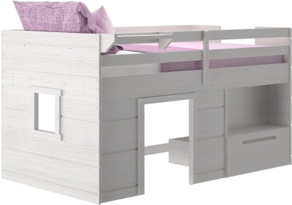 Max & Lily Loft Bed Twin Size, Solid Wood Low Loft Bed with Storage Drawer and Ladder, Modern Farmhouse Loft Bed for Kids, White Wash - Image 3