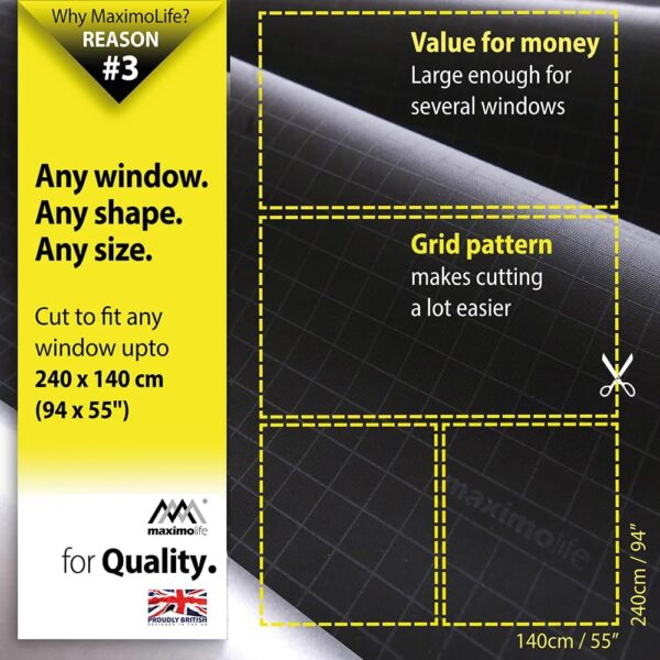 MaximoLife® Ultimate 100% Blackout Blind | Fits Any Window Size & Shape | Super Easy to Set Up and Take Down | 16X Suction Cups 25X Hook Tabs 32X Loop Tabs | Portable Travel Temporary Permanent - Image 4